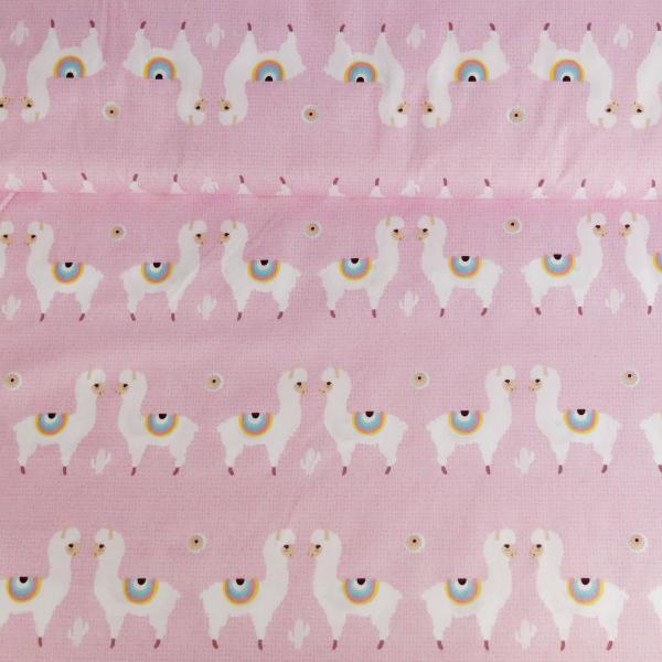 Baumwoll Druck Lama auf Rosa